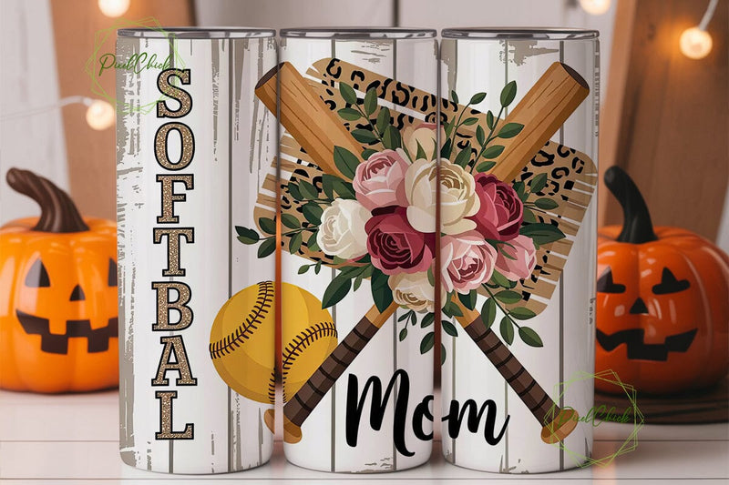 Softball Mom 20oz Tumbler Wrap Sublimation PixelChick 