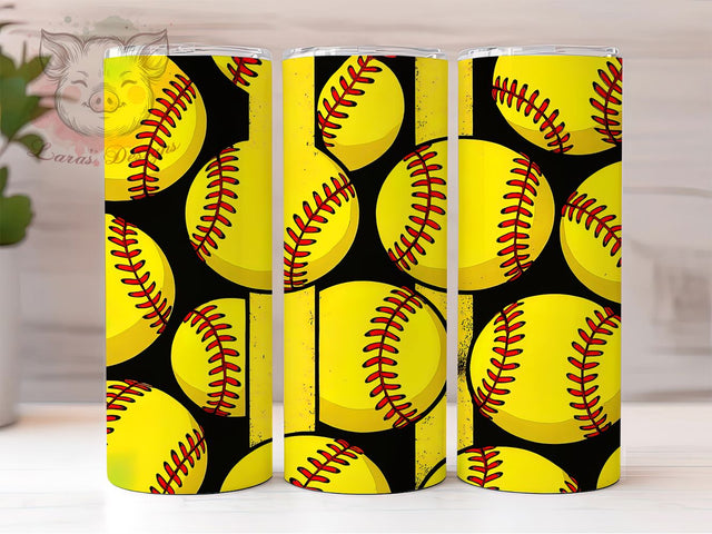 Softball Mom Game Day Tumbler Wrap, Yellow Softball, 20oz Tumbler Wrap, Sublimation Design, Sports Mom Tumbler, Softball Tumbler, Game Day Tumbler Sublimation Lara' s Designs 