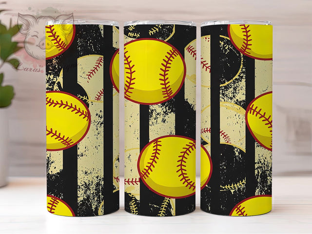 Softball Mom Game Day Tumbler Wrap, Yellow Softball, 20oz Tumbler Wrap, Sublimation Design, Sports Mom Tumbler, Softball Tumbler, Game Day Tumbler Sublimation Lara' s Designs 