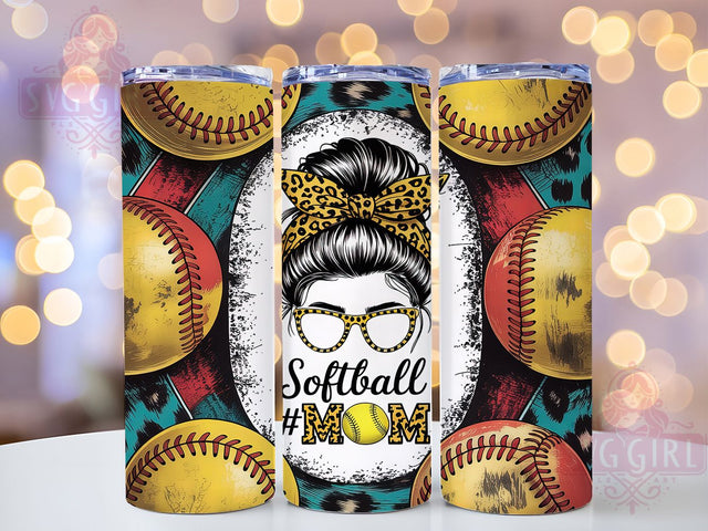 Softball Mom Messy Bun Leopard Tumbler, Messy Bun Tumbler, Glitter Tumbler Wrap, Leopard Print Tumbler, 20oz Skinny Tumbler, Sublimation Tumbler Design, Sports Mom Tumbler Sublimation SvggirlplusArt 