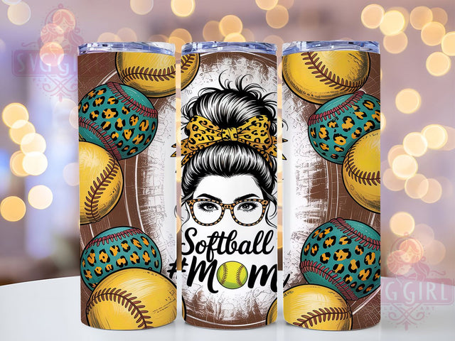 Softball Mom Messy Bun Leopard Tumbler, Messy Bun Tumbler, Glitter Tumbler Wrap, Leopard Print Tumbler, 20oz Skinny Tumbler, Sublimation Tumbler Design, Sports Mom Tumbler Sublimation SvggirlplusArt 