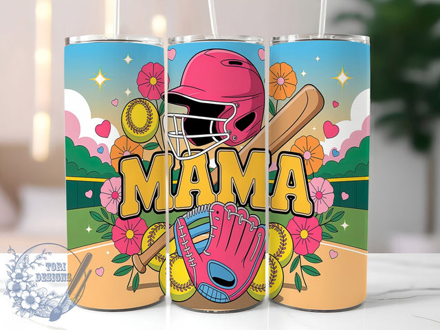 Softball Mom Tumbler Gift Wrap, Mother's Day Tumbler, Baseball Mom Present, Team Mom Sublimation, Sports Mama Wrap, Custom Softball Tumbler, Dugout Mom Design Sublimation ToriDesigns 
