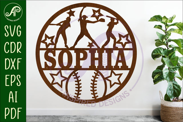 Softball Name Sign Female SVG Cut File SVG APInspireddesigns 