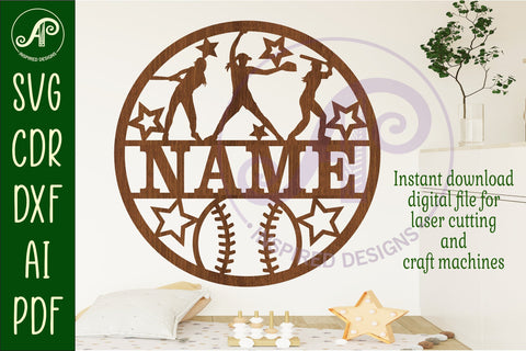 Softball Name Sign Female SVG Cut File SVG APInspireddesigns 