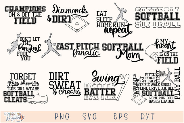 Softball SVG Bundle, Softball Mom SVG Files for Cricut, Fast Pitch Fanatic PNG for Tshirts, Sublimation, Sports Fan Spirit Wear SVG Designing Digitals 