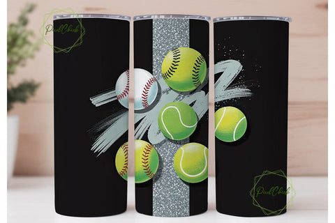 Softball & Tennis Glitter 20oz Tumbler Sublimation PixelChick 