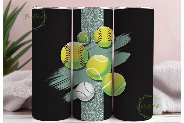 Softball & Tennis Glitter 20oz Tumbler Sublimation PixelChick 
