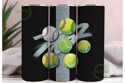 Softball & Tennis Glitter 20oz Tumbler Sublimation PixelChick 