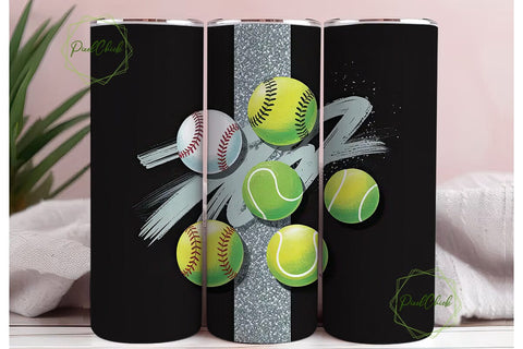 Softball & Tennis Glitter 20oz Tumbler Sublimation PixelChick 