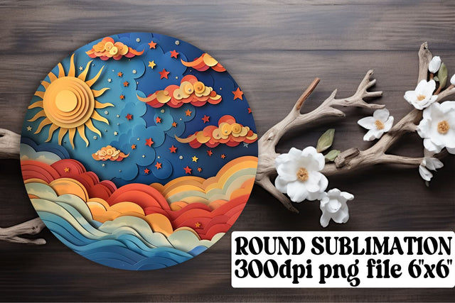 Solar Flare Elegance: 3D Sun Keychain & Coaster Sublimation afrosvg 