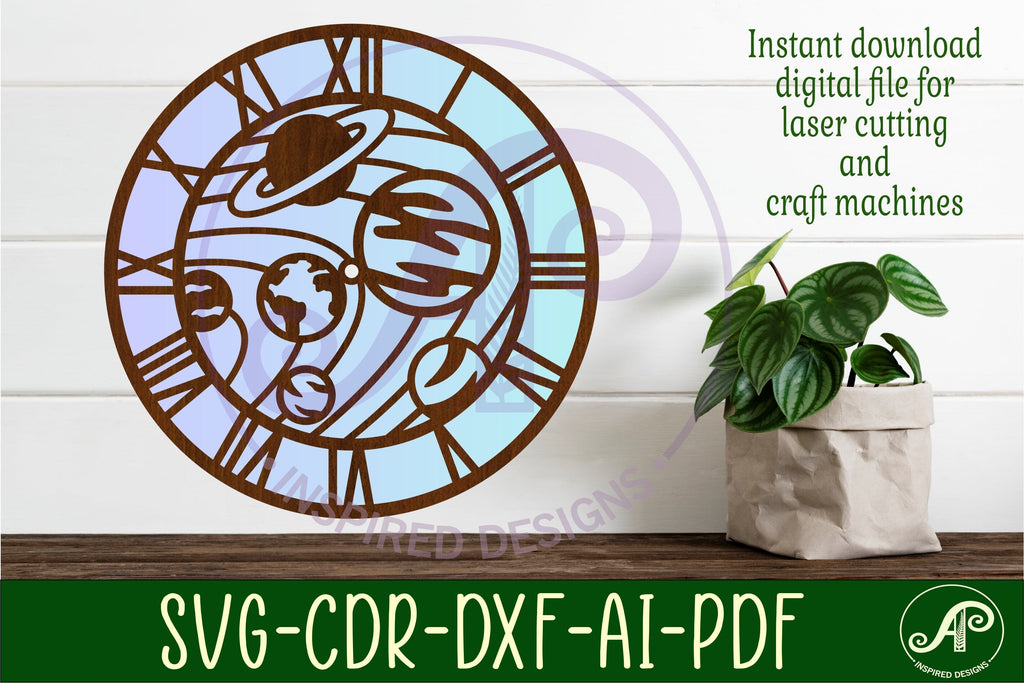 Solar System Clock SVG Space Wall Clock Laser Cut - So Fontsy