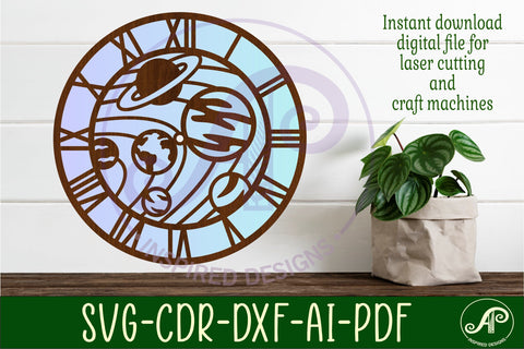 Solar System Clock SVG Space Wall Clock Laser Cut SVG APInspireddesigns 