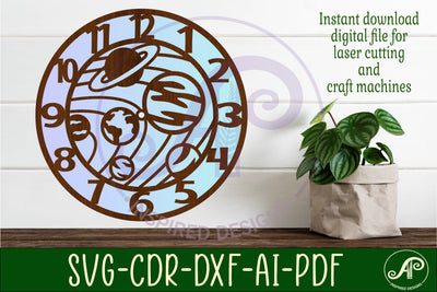 Solar System Clock SVG Space Wall Clock Laser Cut SVG APInspireddesigns 