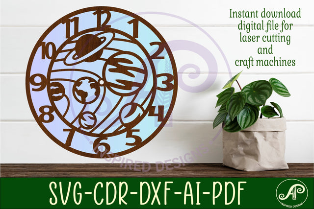 Solar System Clock SVG Space Wall Clock Laser Cut SVG APInspireddesigns 
