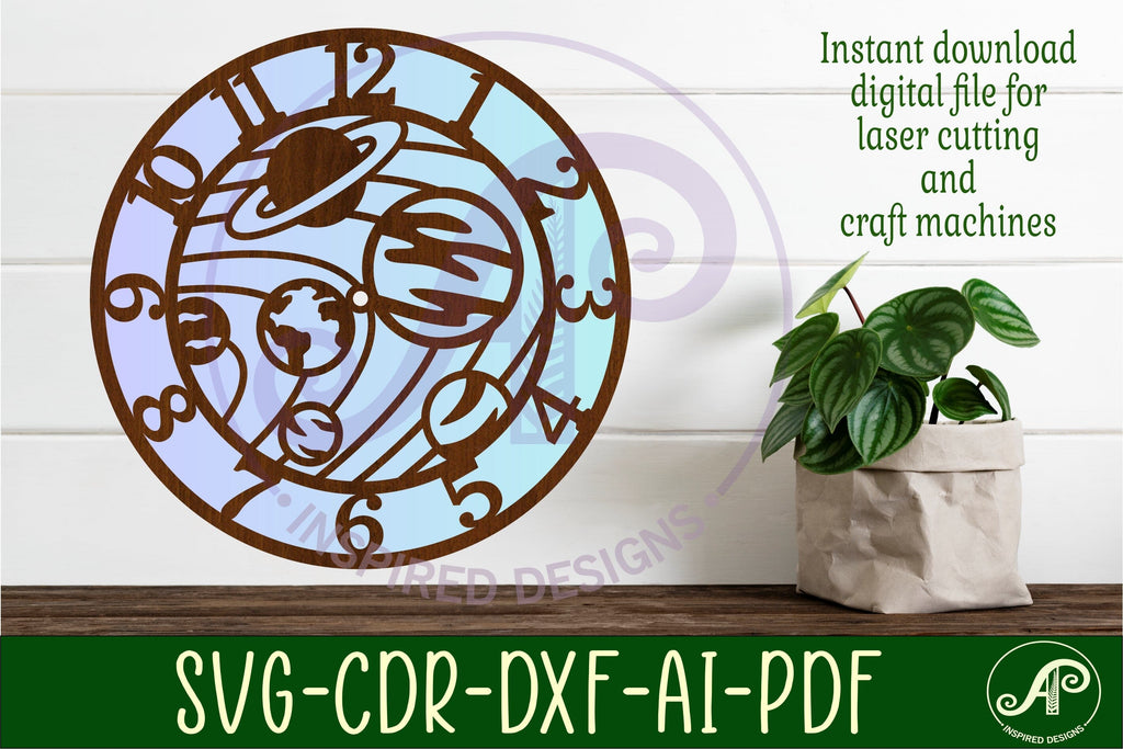 Solar System Clock SVG Space Wall Clock Laser Cut - So Fontsy