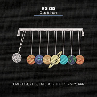 Solar System Newton's Cradle Embroidery Design – Planets Space Science Physics Machine Embroidery File Embroidery/Applique DESIGNS PatternFeed8 
