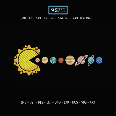 Solar System Pacman Embroidery Design – Funny Sun Eating Planets Space Machine Embroidery File, Astronomy Galaxy Design Embroidery/Applique DESIGNS PatternFeed8 