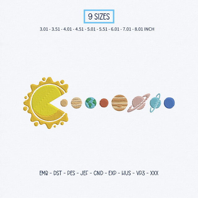 Solar System Pacman Embroidery Design – Funny Sun Eating Planets Space Machine Embroidery File, Astronomy Galaxy Design Embroidery/Applique DESIGNS PatternFeed8 