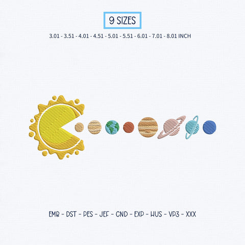 Solar System Pacman Embroidery Design – Funny Sun Eating Planets Space Machine Embroidery File, Astronomy Galaxy Design Embroidery/Applique DESIGNS PatternFeed8 