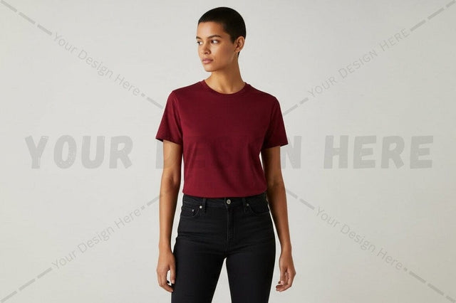 Solid burgundy crew neck t-shirt Mock Up Photo Regulrcrative 
