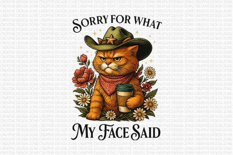 Sorry For What My Face Said PNG Funny Cowboy Cat Design SVG BillahCrafts 