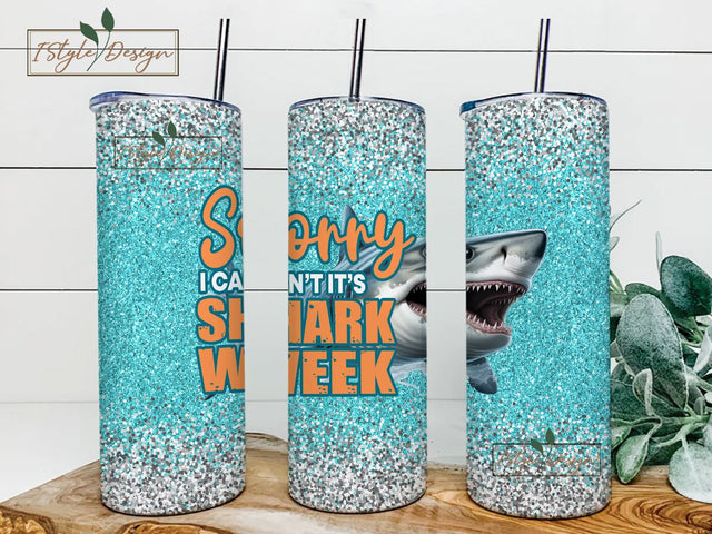 Sorry I Can't It's Shark Week 20oz Skinny Tumbler Sublimation Design Digital Download PNG Instant DIGITAL ONLY, Great White Tumbler Wrap Sublimation iStyleDesign 