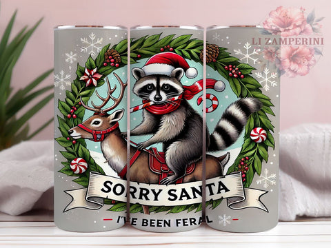 Sorry Santa Feral Raccoon 20oz Tumbler Wrap, Feral Raccoon, Sorry Santa, Christmas Raccoon, 20oz Tumbler, Sublimation Wrap, Holiday Humor, Christmas Gift Sublimation Li Zamperini 