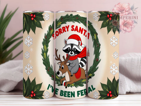 Sorry Santa Feral Raccoon 20oz Tumbler Wrap, Feral Raccoon, Sorry Santa, Christmas Raccoon, 20oz Tumbler, Sublimation Wrap, Holiday Humor, Christmas Gift Sublimation Li Zamperini 