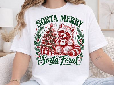 Sorta Merry Sorta Feral Raccoon Xmas PNG SVG DesignDestine 