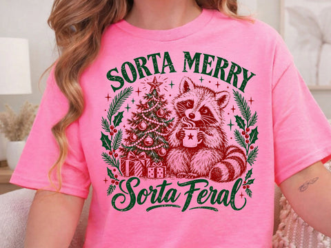 Sorta Merry Sorta Feral Raccoon Xmas PNG SVG DesignDestine 