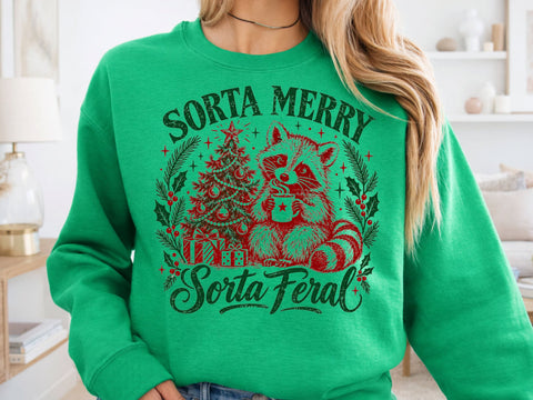 Sorta Merry Sorta Feral Raccoon Xmas PNG SVG DesignDestine 