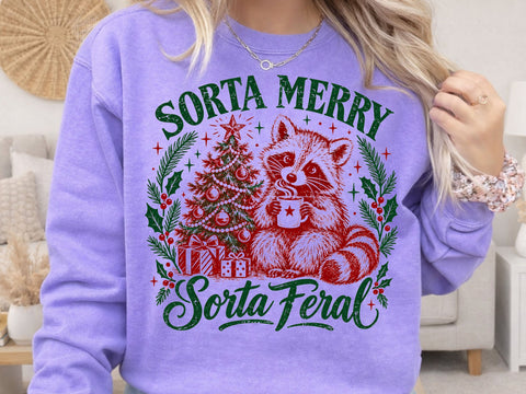 Sorta Merry Sorta Feral Raccoon Xmas PNG SVG DesignDestine 