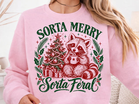 Sorta Merry Sorta Feral Raccoon Xmas PNG SVG DesignDestine 