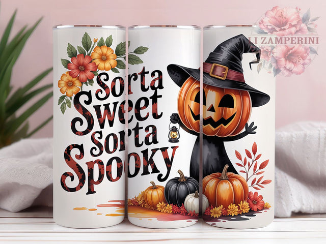 Sorta Sweet Sorta Spooky Tumbler, Halloween Tumbler Wrap, 20oz Skinny Tumbler, Cute Spooky Tumbler, Pumpkin Tumbler Png, Sublimation Design Download, Funny Halloween Tumbler Sublimation Li Zamperini 