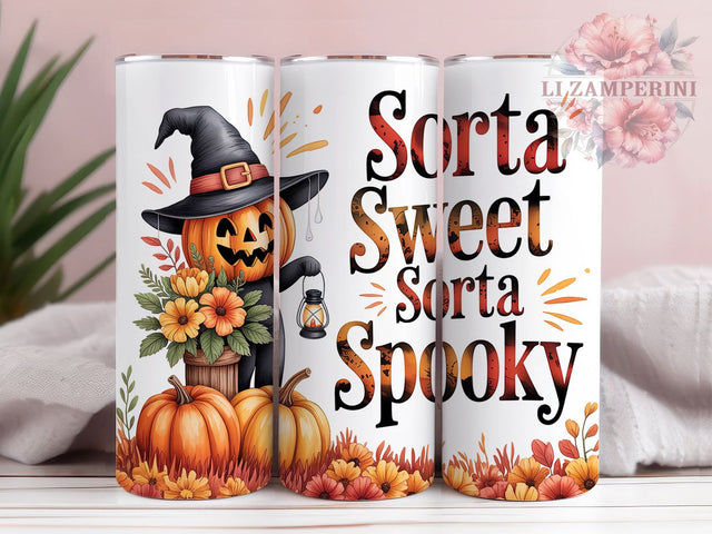 Sorta Sweet Sorta Spooky Tumbler, Halloween Tumbler Wrap, 20oz Skinny Tumbler, Cute Spooky Tumbler, Pumpkin Tumbler Png, Sublimation Design Download, Funny Halloween Tumbler Sublimation Li Zamperini 