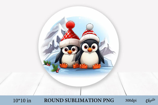 Сouple of Сute Penguins PNG. Round Sublimation PNG Sublimation Olga Terlyanskaya 