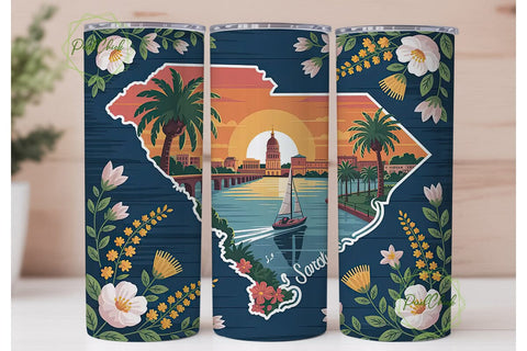 South Carolina State Art Tumbler Wrap Sublimation PixelChick 