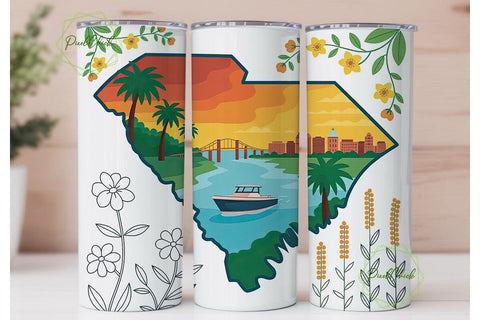 South Carolina State Art Tumbler Wrap Sublimation PixelChick 