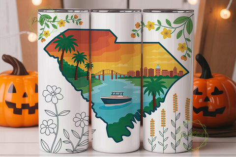 South Carolina State Art Tumbler Wrap Sublimation PixelChick 