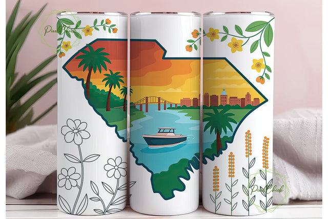 South Carolina State Art Tumbler Wrap Sublimation PixelChick 
