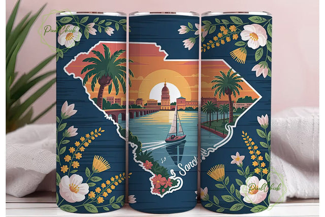 South Carolina State Art Tumbler Wrap Sublimation PixelChick 