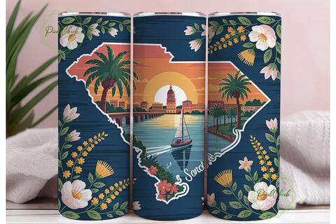 South Carolina State Art Tumbler Wrap Sublimation PixelChick 