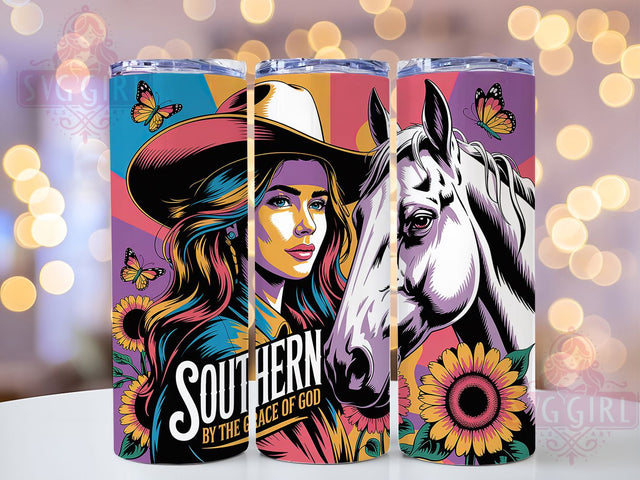 Southern Grace 20oz Tumbler, Southern By The Grace Of God Quote, Western Cowgirl Wrap, Rustic Cowgirl Sublimation, 20oz Tumbler Wrap, Sublimation Design PNG, Country Western Gift Sublimation SvggirlplusArt 