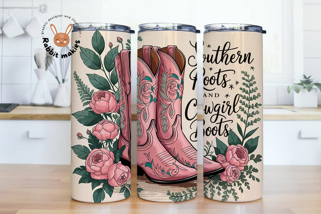 Southern Roots And Cowboy Boots 20oz skinny tumbler wrap, Cowgirl Party Png, Pink Western Party Night Png, Cowboy Boots Hat PNG Sublimation Sublimation Rabbitmakies 
