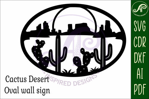 Southwest Desert Wall Art SVG, Monument Valley Cactus Oval SVG APInspireddesigns 