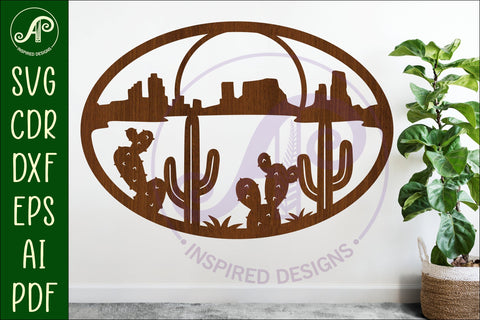 Southwest Desert Wall Art SVG, Monument Valley Cactus Oval SVG APInspireddesigns 