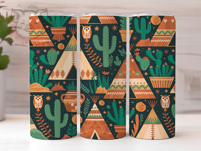 Southwest Tribal Cactus Tumbler Wrap, Cactus Tumbler Sublimation, Tribal Pattern Cup, Desert Cactus Drinkware, Boho Western Tumbler, Rustic Tribal Mug, Southwestern Digital Design Sublimation Lara' s Designs 