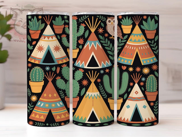 Southwest Tribal Cactus Tumbler Wrap, Cactus Tumbler Sublimation, Tribal Pattern Cup, Desert Cactus Drinkware, Boho Western Tumbler, Rustic Tribal Mug, Southwestern Digital Design Sublimation Lara' s Designs 