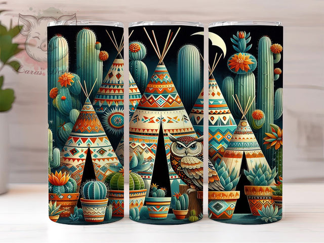 Southwest Tribal Cactus Tumbler Wrap, Cactus Tumbler Sublimation, Tribal Pattern Cup, Desert Cactus Drinkware, Boho Western Tumbler, Rustic Tribal Mug, Southwestern Digital Design Sublimation Lara' s Designs 