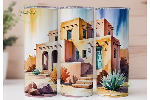 Southwestern Adobe Tumbler Wrap Sublimation PixelChick 